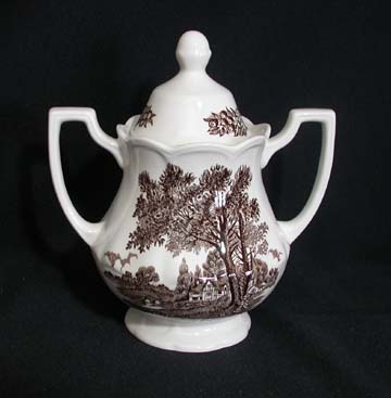 J & G Meakin Romantic England - Brown/White Sugar Bowl & Lid