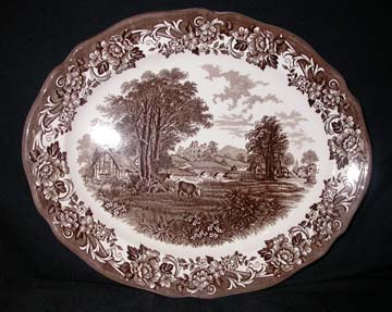 J & G Meakin Romantic England - Brown/White Platter