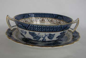Booths Real Old Willow  A8025 Cream Soup & Saucer Set - Footed