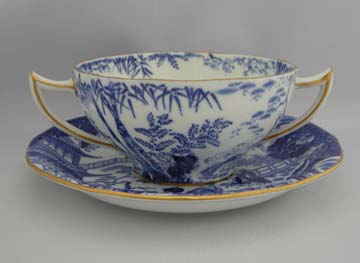 Royal Crown Derby Blue Mikado Cream Soup & Saucer Set - Footed