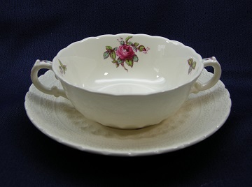 Spode Billingsley Rose Cream Soup & Saucer Set - Footed