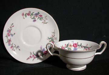 Wedgwood Devon Sprays W4076 Cream Soup & Saucer Set - Footed