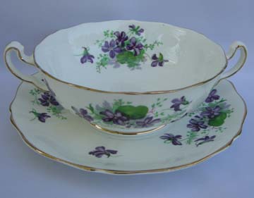 Adderley Violet Cream Soup & Saucer Set - Footed