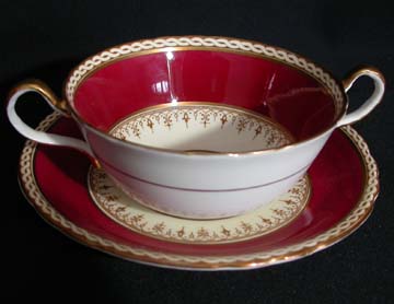 Aynsley Desborough - Maroon - 7367 Cream Soup & Saucer Set 