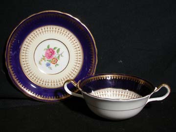 Aynsley Hatfield - Cobalt Blue Cream Soup & Saucer Set - Footed