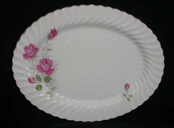 Johnson Brothers Regency - Pink Flowers/Green Leaves/Silver Edge Platter