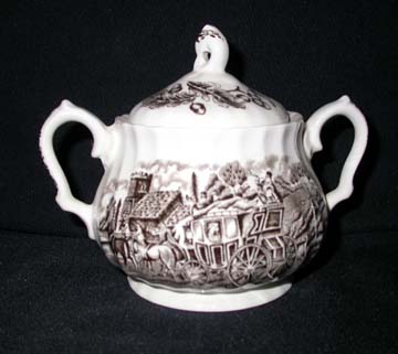 Myott - Staffordshire Royal Mail - Brown/Cream Background Sugar Bowl & Lid