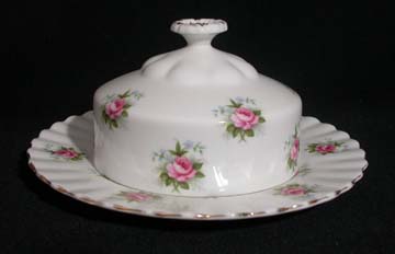 Royal Albert Forget Me Not Rose Butter Dish - Covered - Round Base