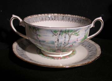 Royal Albert Silver Birch Cream Soup & Saucer Set - Footed