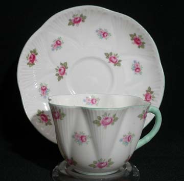 Shelley Rosebud - Green Trim - 13426 Cup & Saucer