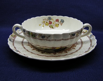 Spode Cowslip Cream Soup & Saucer Set - Footed