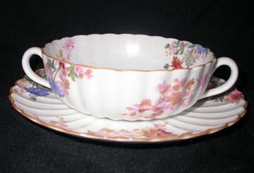 Spode Chelsea Garden - Mustard Trim Cream Soup & Saucer Set - Footed