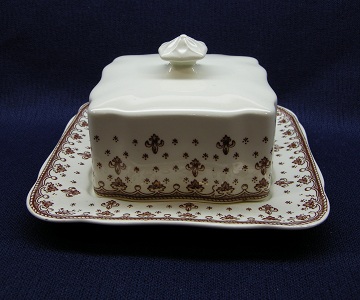 Spode Fleur De Lis - Brown Butter Dish - Covered - Square Base