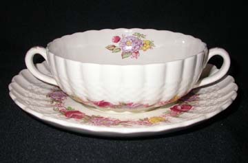 Spode Rose Briar Cream Soup & Saucer Set - Footed